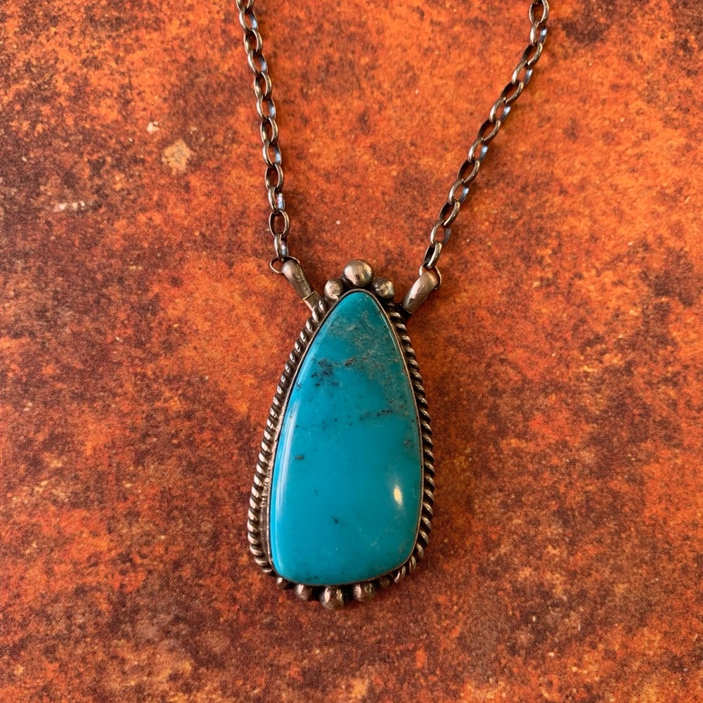 NEW Kingman Turquoise Pendant Necklace, authentic sterling silver handmade SALE